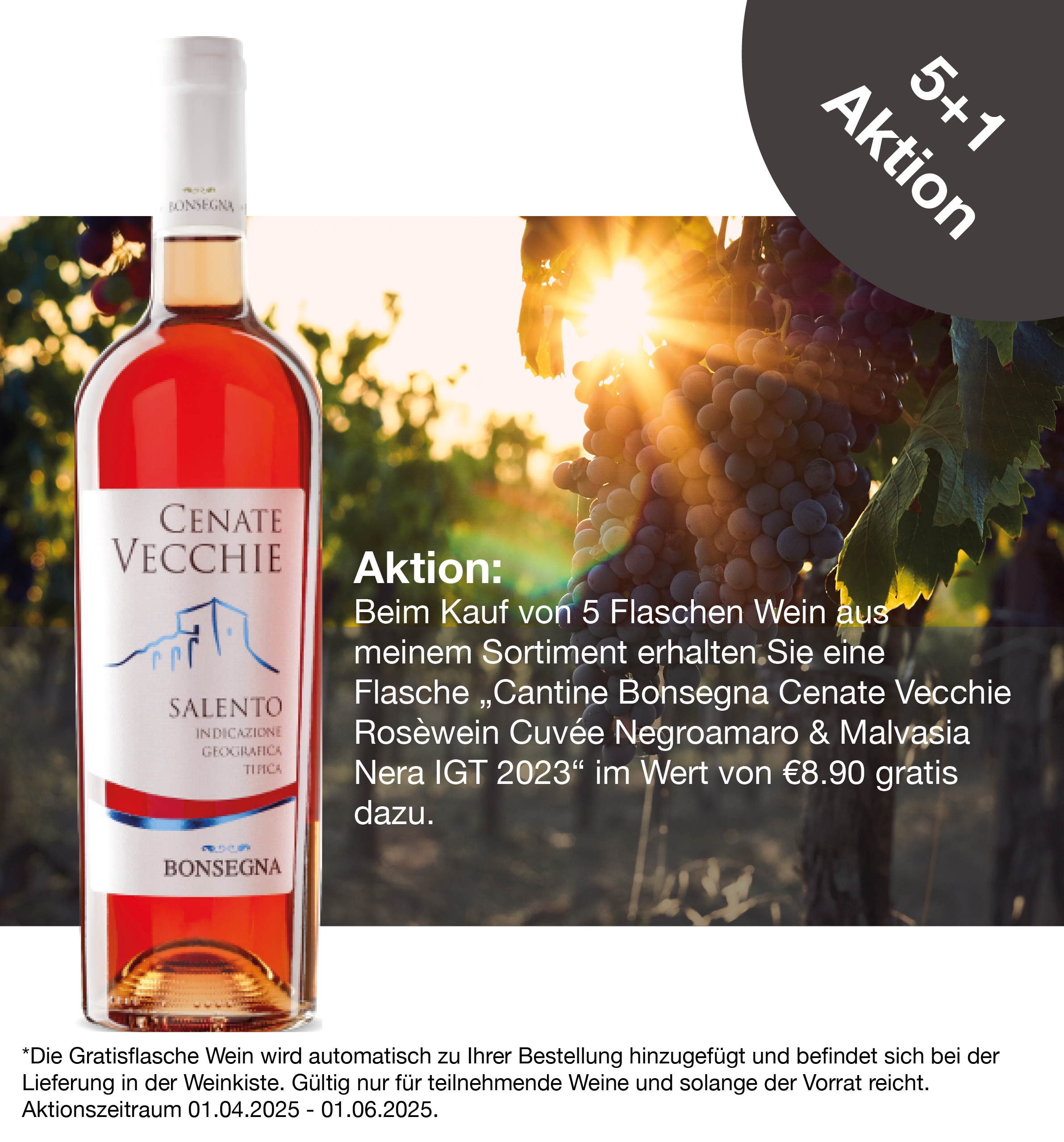 Angebot 5+1 - Cantine Bonsegna Cenate Vecchie Rosèwein Cuvée Negroamaro & Malvasia Nera IGT 2023