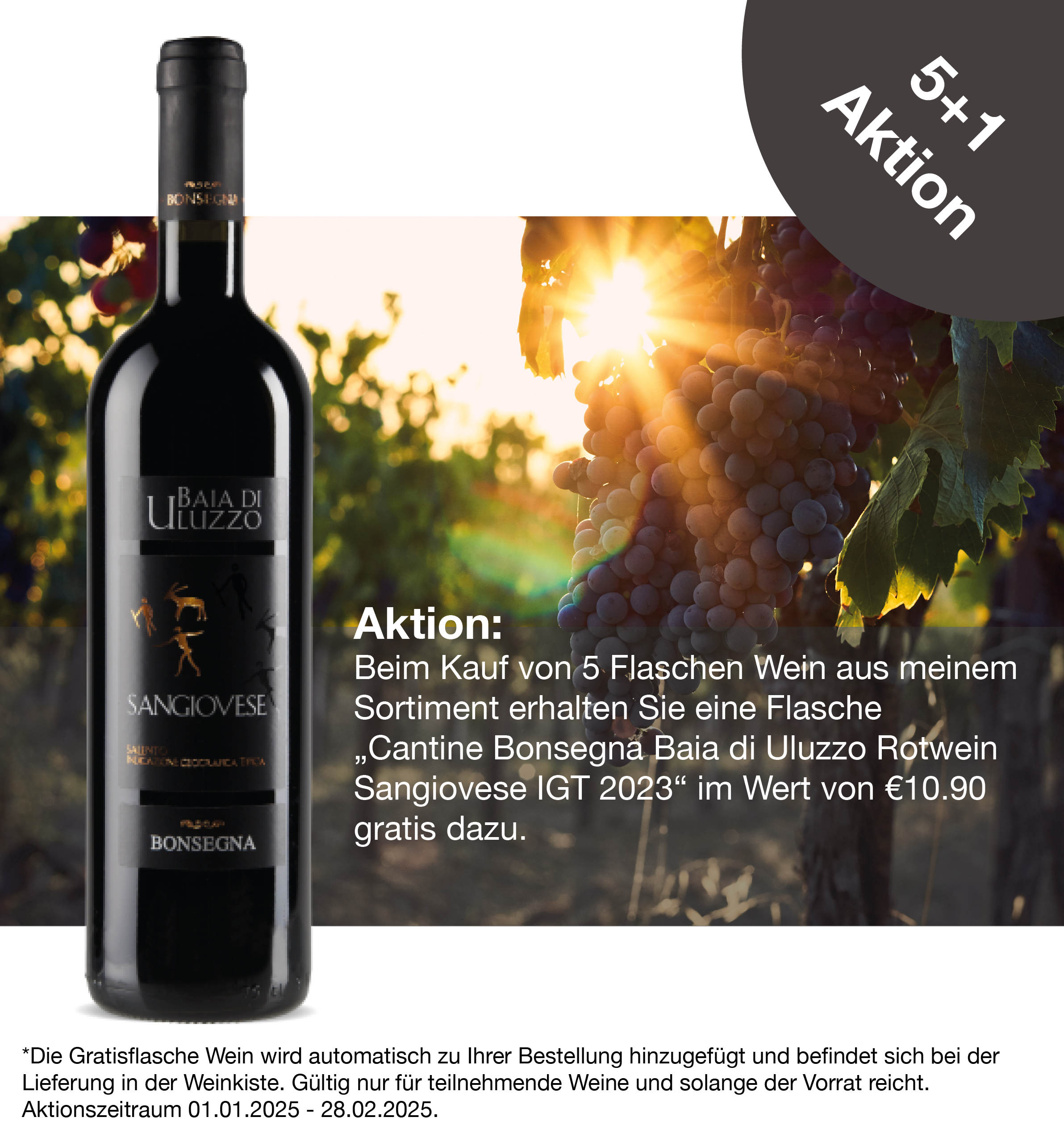 Angebot 5+1 - Cantine Bonsegna Baia di Uluzzo Rotwein Sangiovese IGT 2023